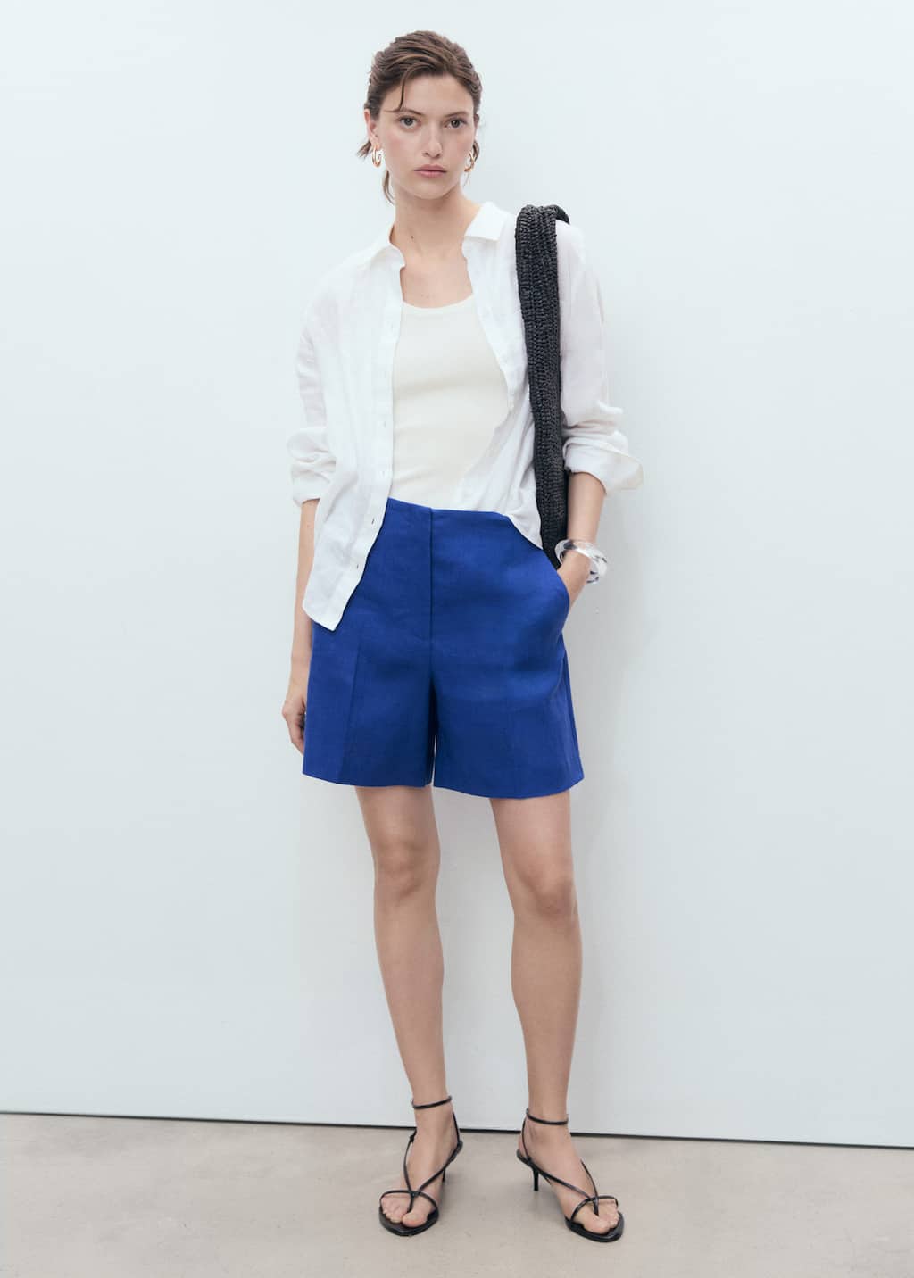 Mango Straight-fit Linen Shorts Indigo Blue In Blue