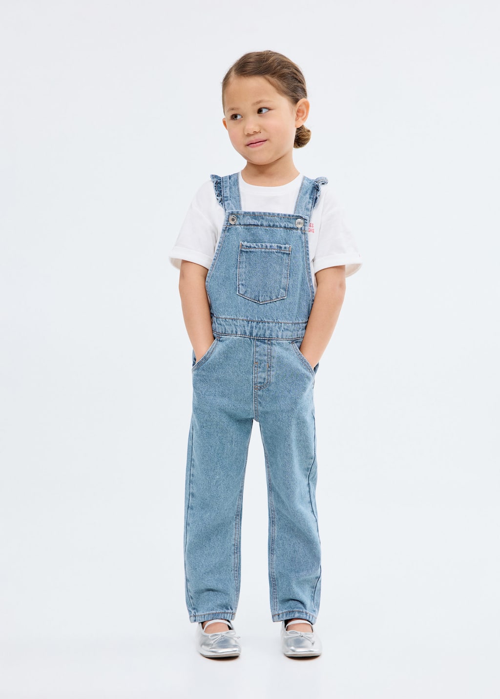 Frills denim dungarees