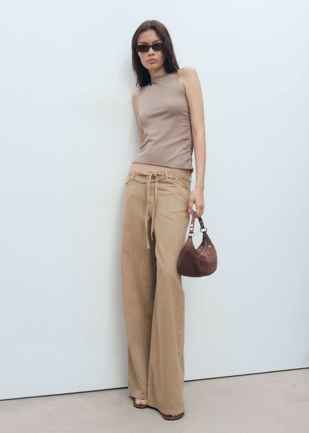 Asymmetrical knitted top with straps sand - Woman - L - MANGO