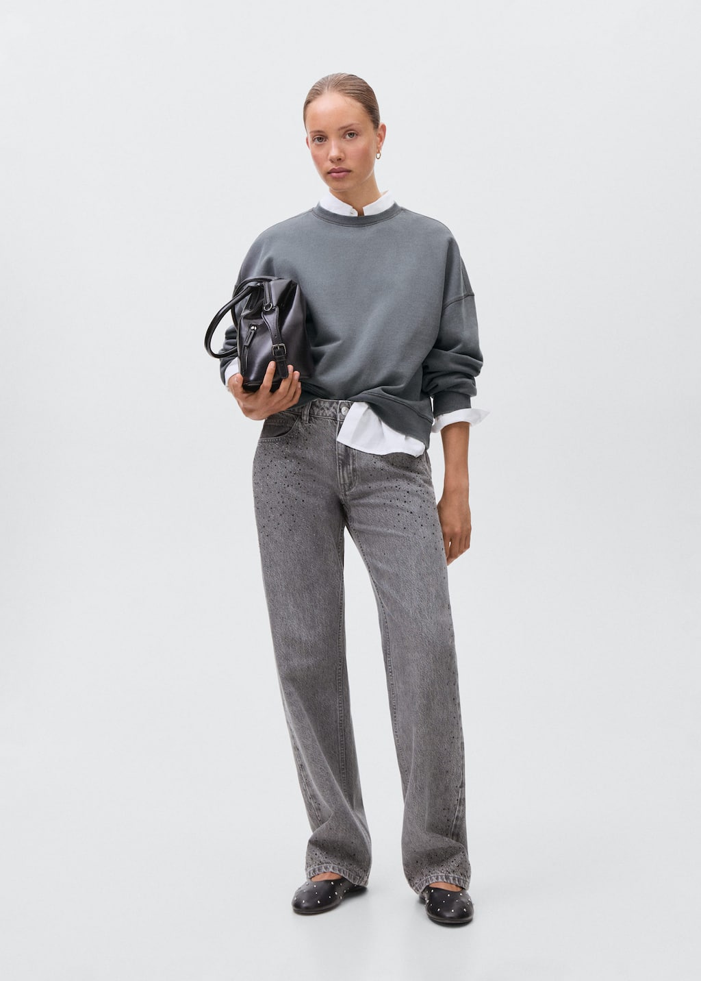 Mango Teen Plain Cotton Sweatshirt Charcoal In Gray