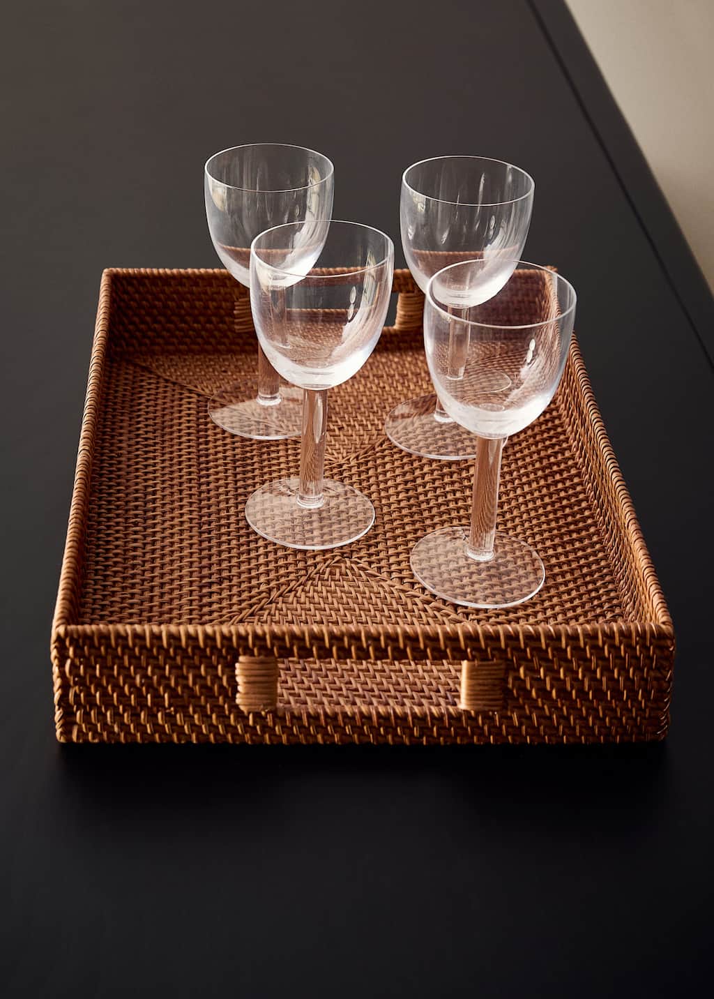 Rattan decorative tray with handles