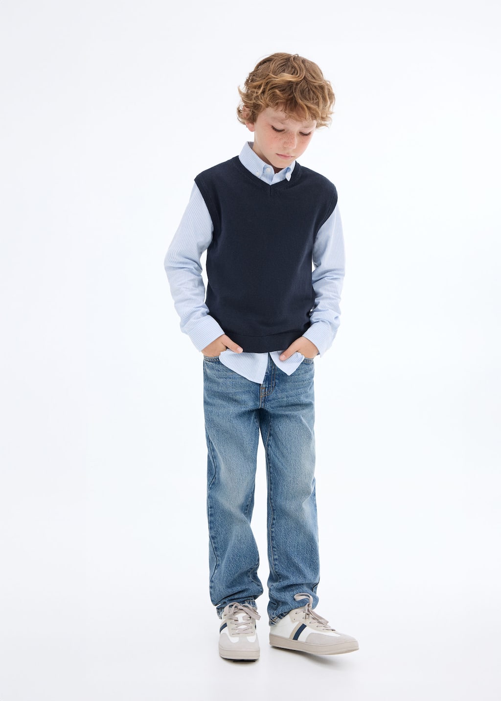 Mango Gilet Maille Col V Bleu Marine - Enfants - 11-12 Ans - Kids In Blue