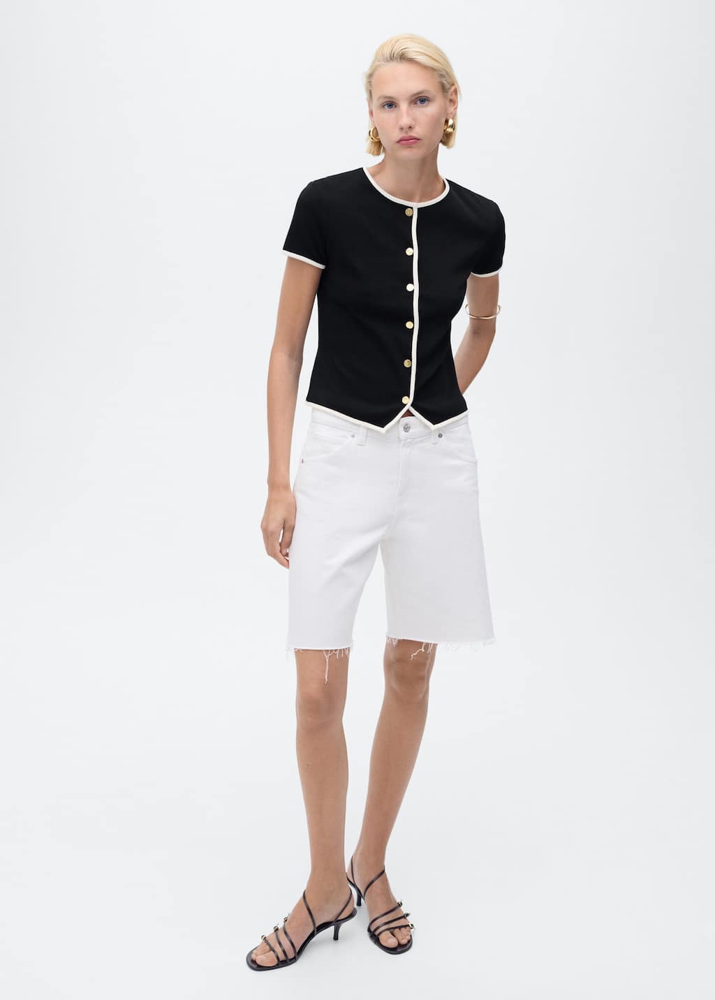 Mango Cotton T-shirt With Contrasting Trim In Black
