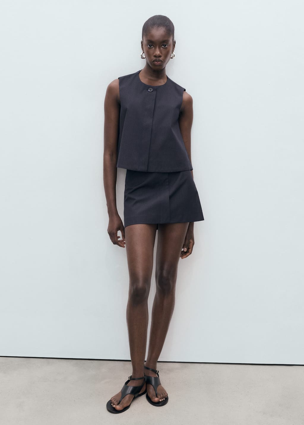 Mango Pinstriped Short Skirt Navy In Gray