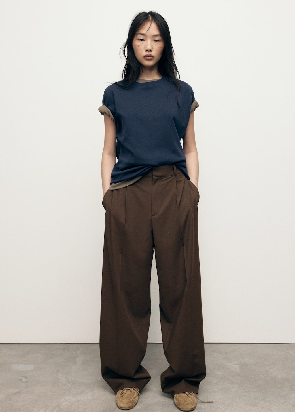 Mango Pantalon Wide Leg À Taille Basse Marron - Femme - 54 - In Brown