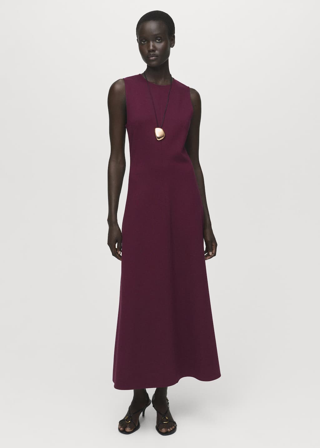 Mango Long Flared Dress Burgundy In Burgundy