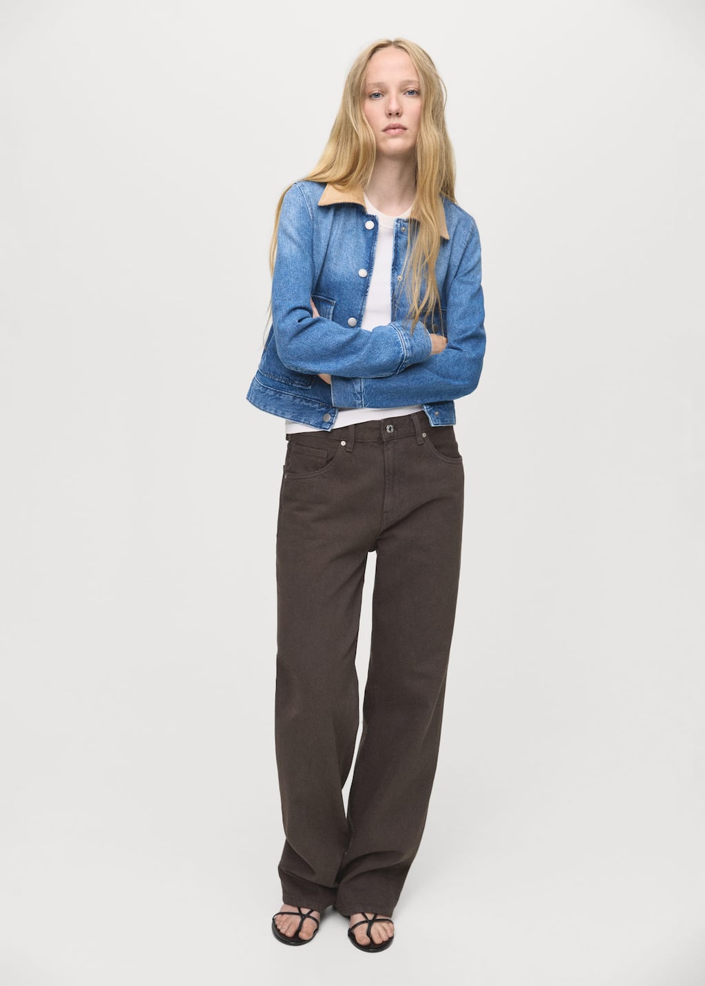 Mango Corduroy Collar Denim Jacket In Blue