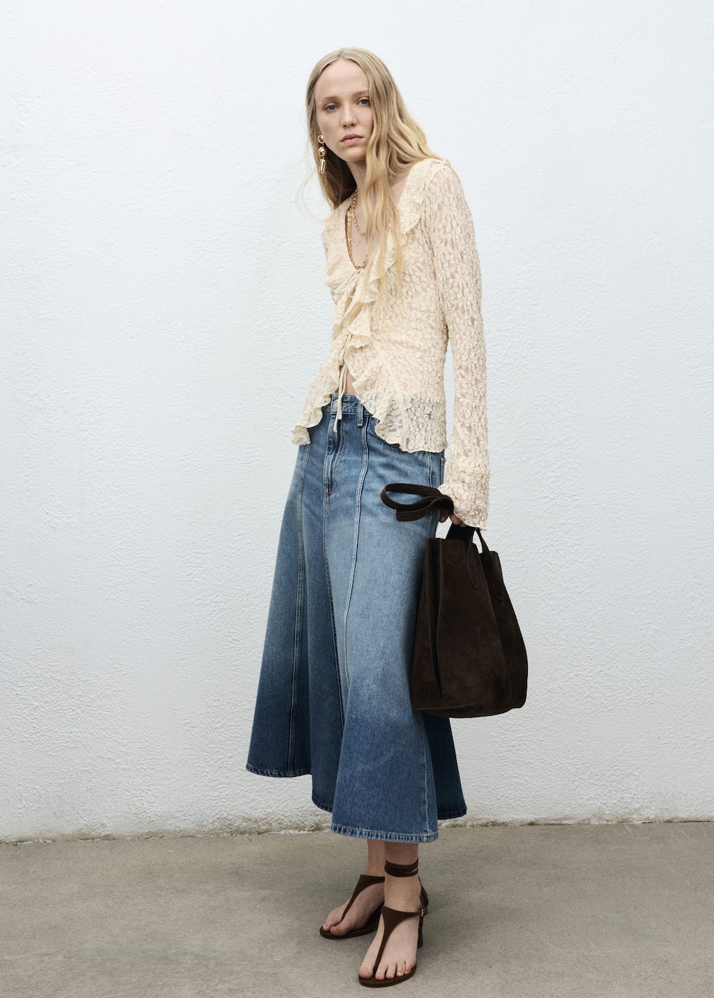 Denim midi-skirt