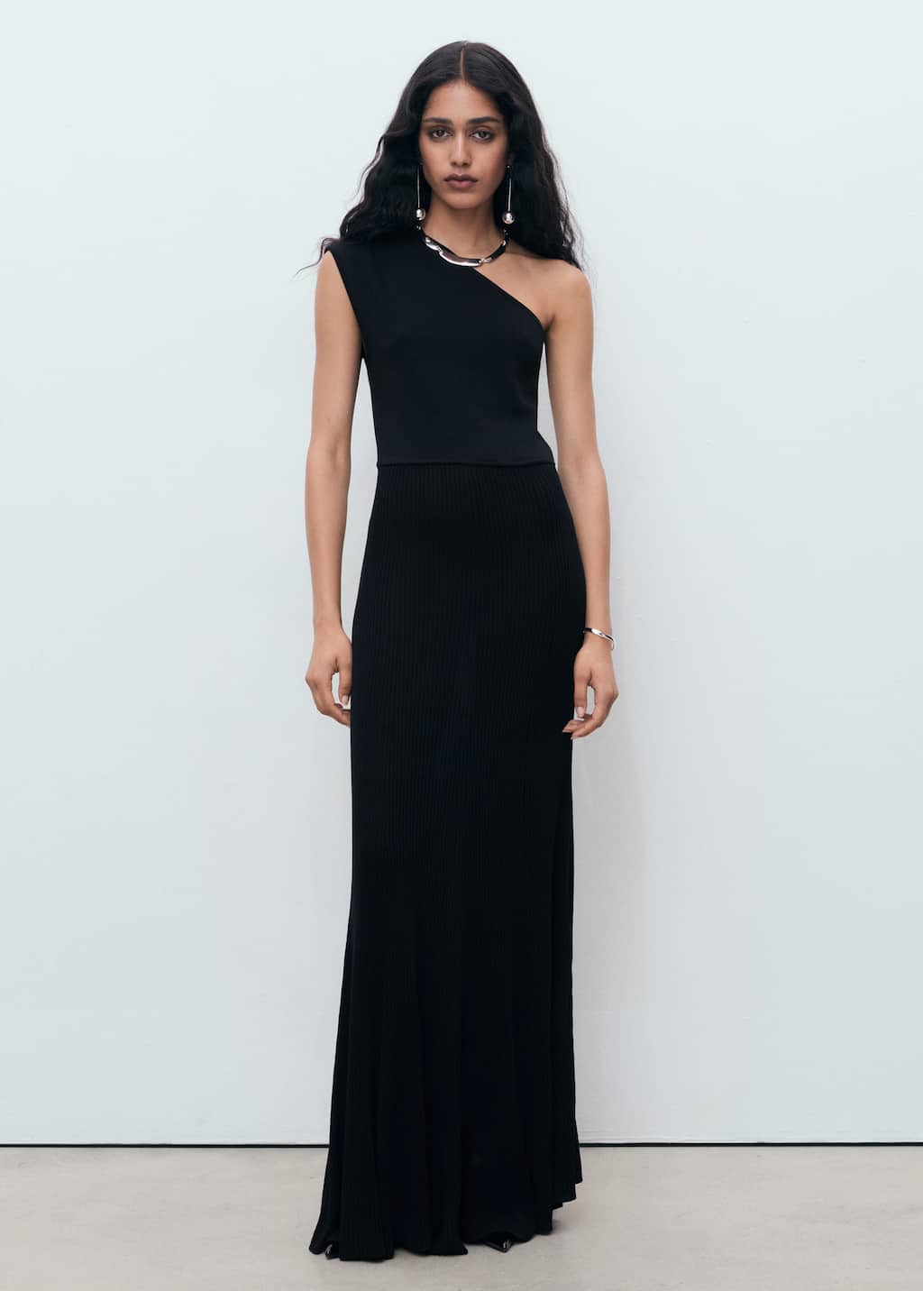 Mango Asymmetrical Combined-knit Dress In Black