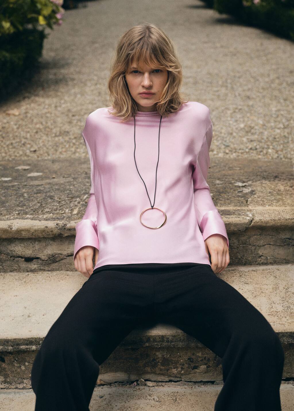 Mango Blouse Satinée Dos Drapé Rose Pâle - Femme - M -  In Pink
