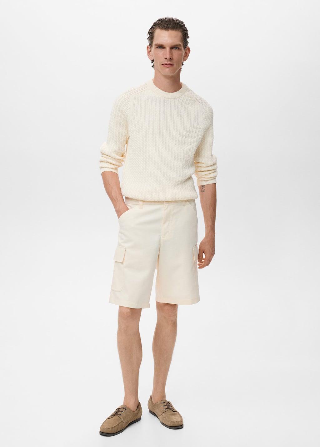 Mango Man Bermuda Coton Cargo Écru - Homme - 46 -  In Sand