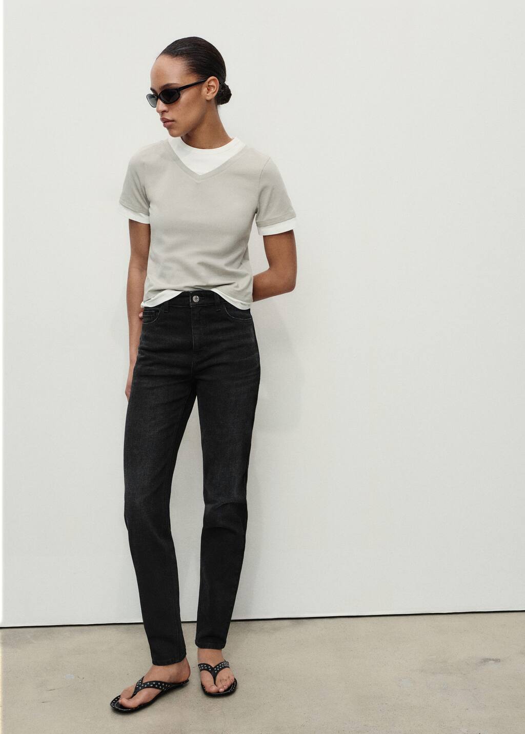 Mango Newmom Comfort High-rise Jeans In Black