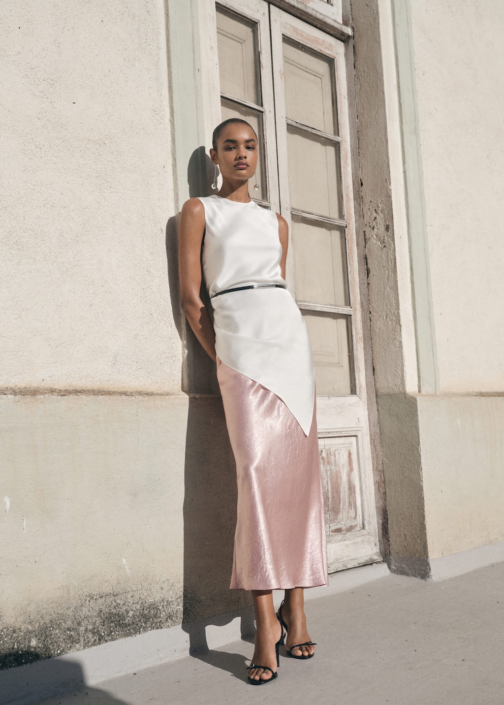 Mango Creased-effect Satin Skirt Pastel Pink In Pink