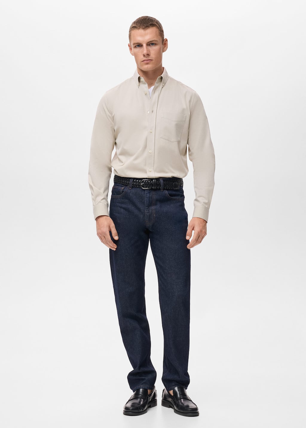 Mango Man Regular-fit 100% Cotton Shirt With Pocket In Sand
