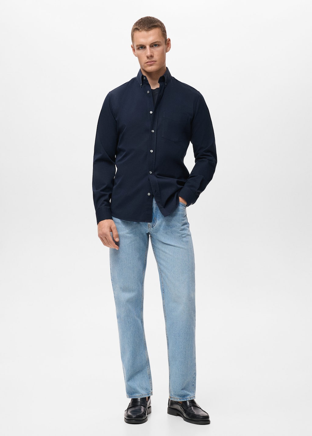 Mango Man Regular-fit 100% Cotton Shirt With Pocket In Blue