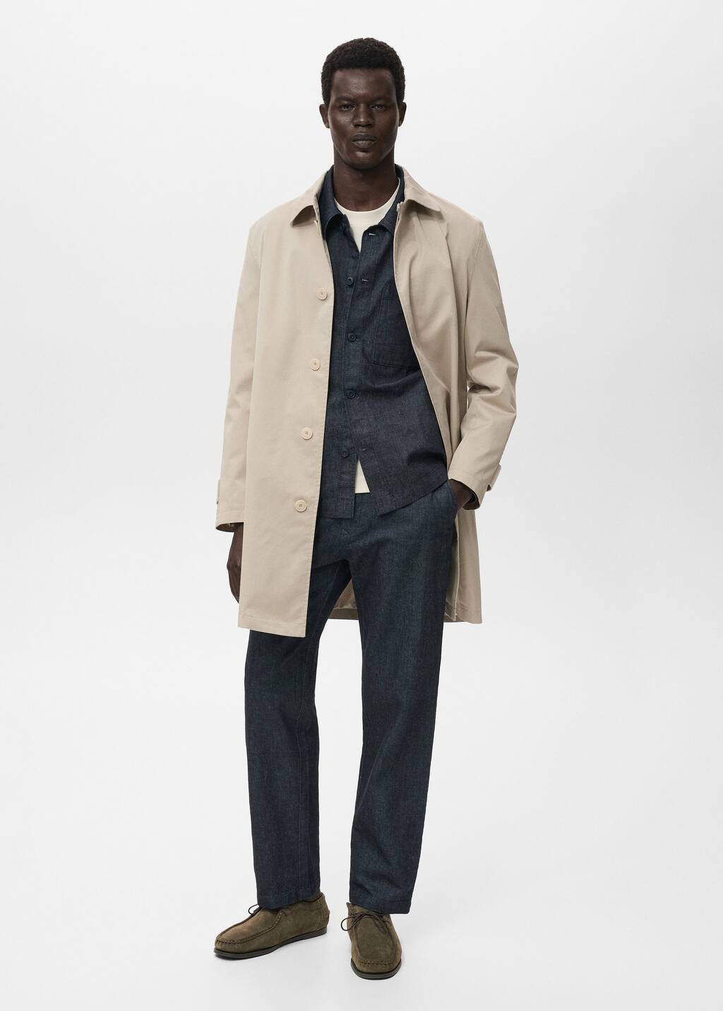 Mango Man Denim Overshirt With Pocket Open Blue In Neutral