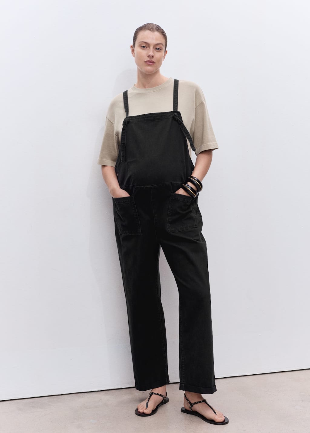 Mango Maternity Denim Dungarees Black Denim In Black