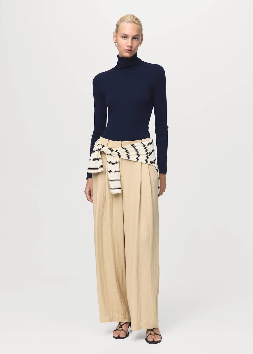 Mango Turtleneck Wool Sweater Dark Navy In Blue