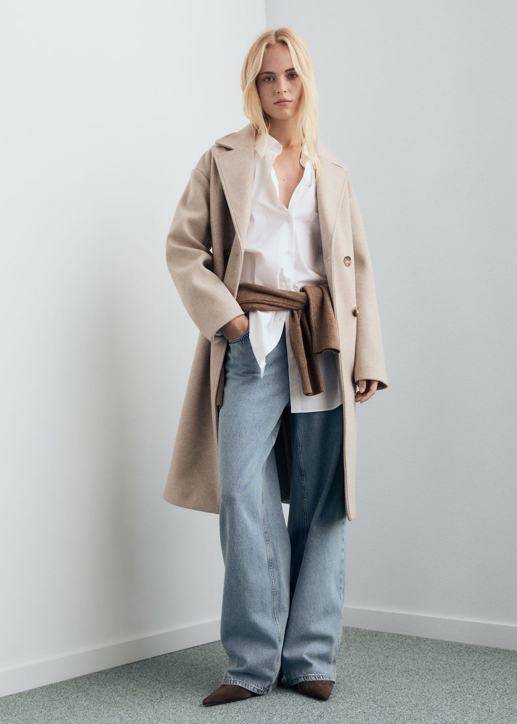 Mango Double-breasted Midi Coat Medium Brown In Nude