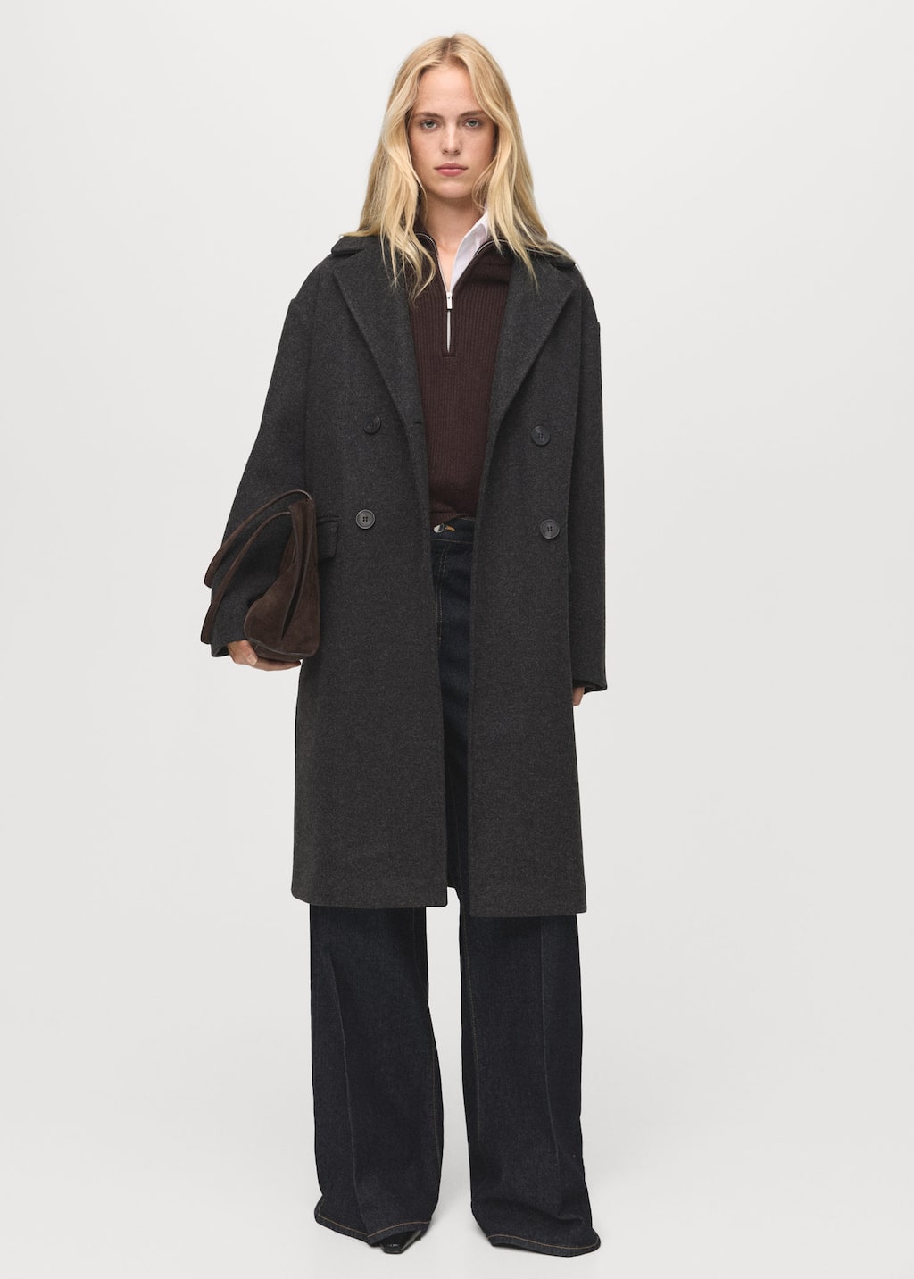 Mango Double-breasted Midi Coat Charcoal In Gray