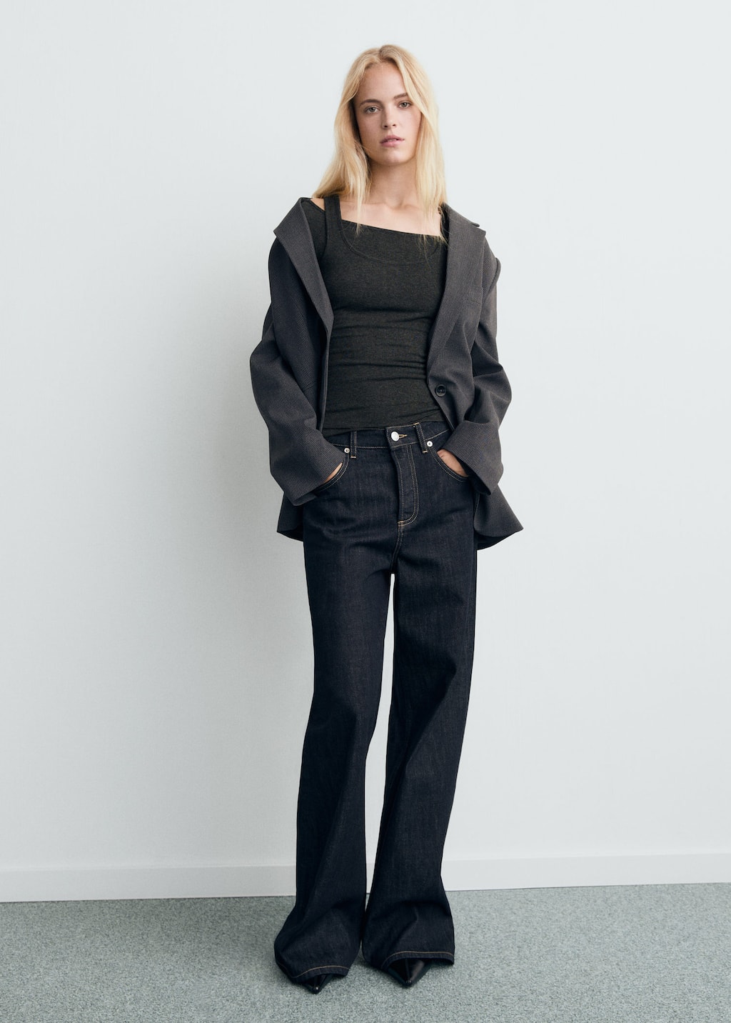 Mango Combined Crew Neck Sweater Dark Heather Grey In Gray