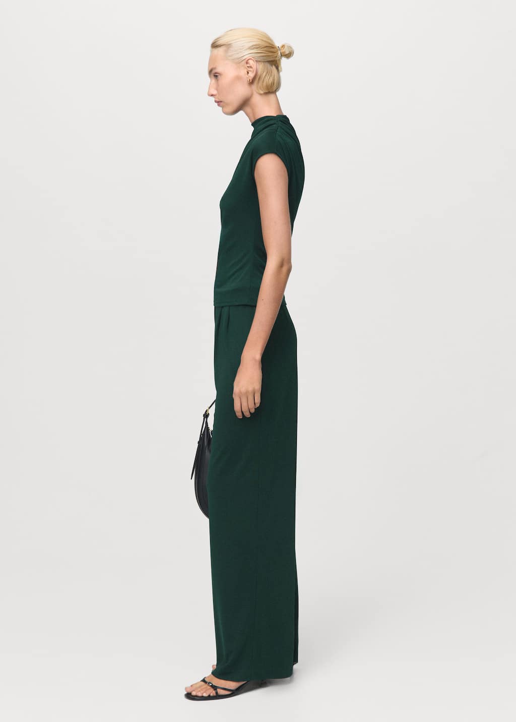 Mango Dart Palazzo Pants In Green