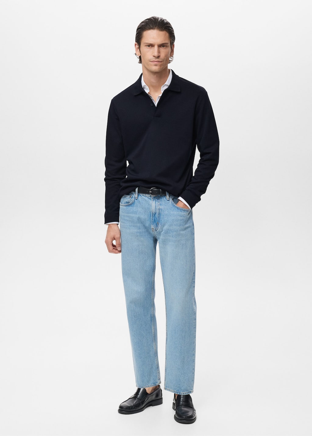 Mango Man Regular-fit Knitted Polo Sweater Navy In Blue