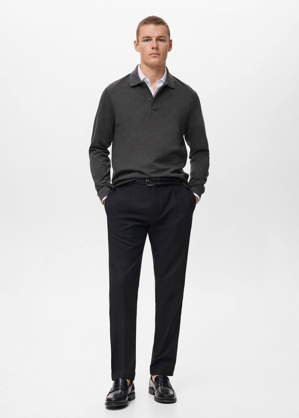 Mango Man Regular-fit Knitted Polo Sweater Dark Heather Grey In Gray