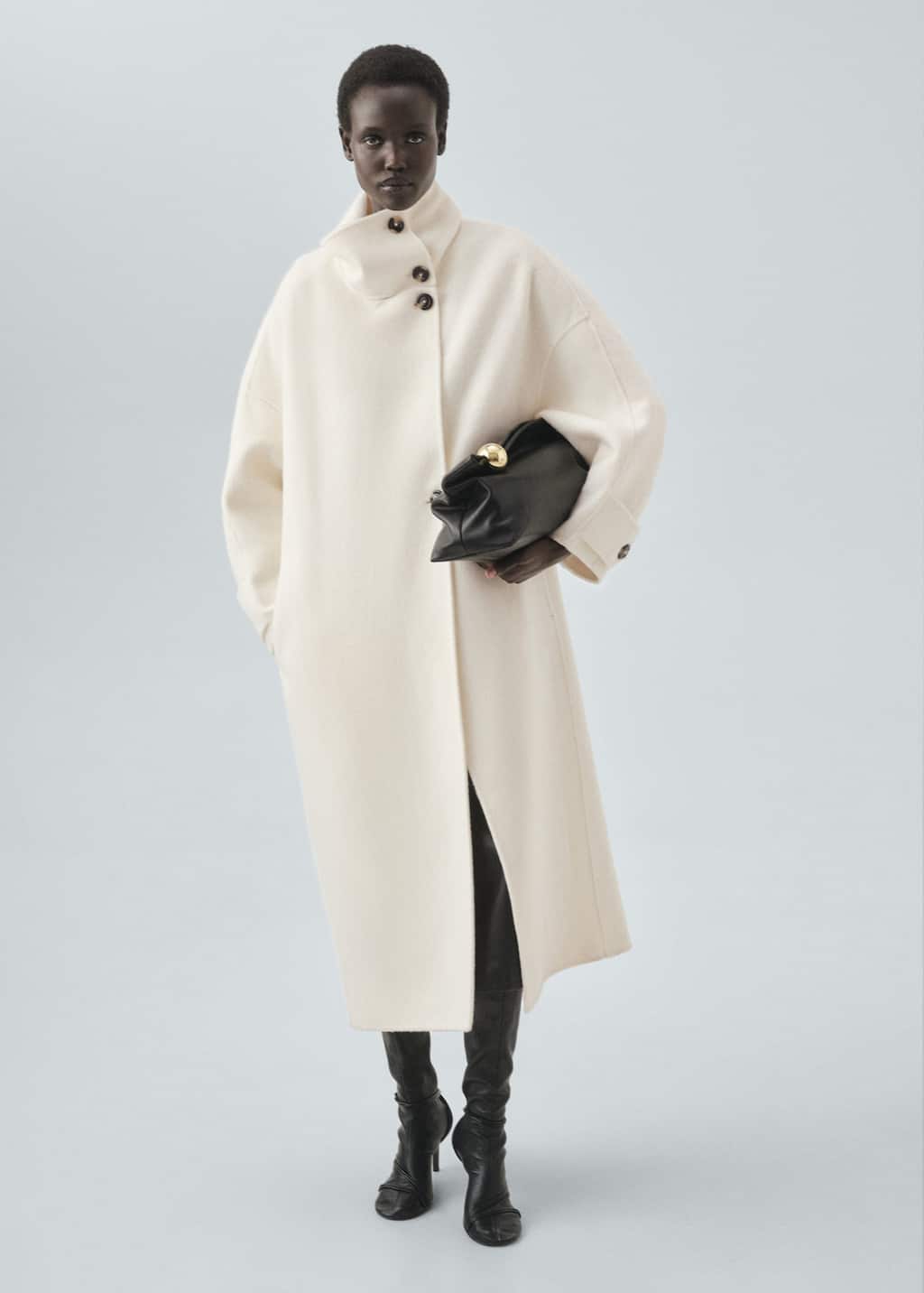 Mango Wool Funnel Neck Coat Off White In Neutral