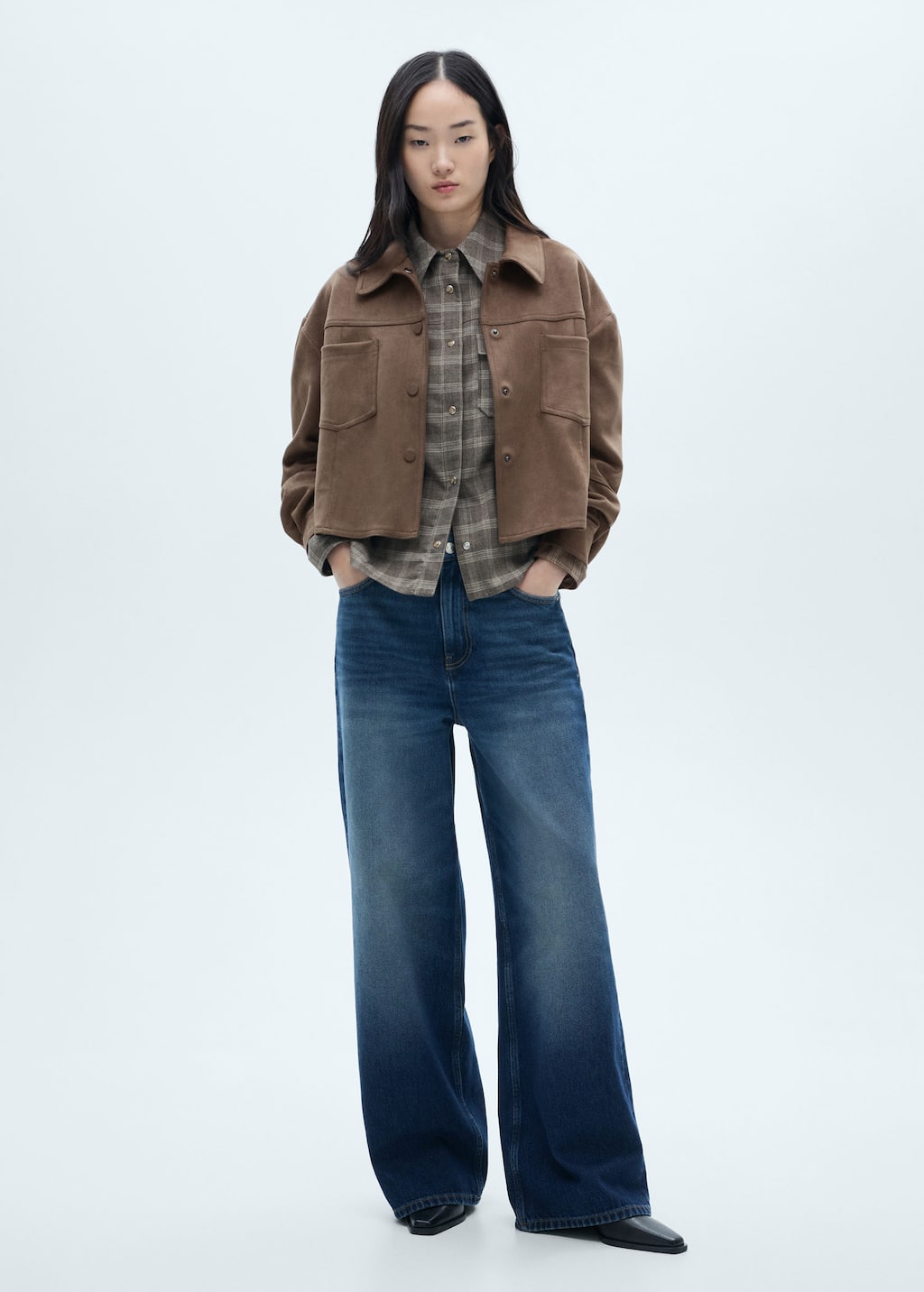 Mango Leather-effect Jacket With Pockets In Brown