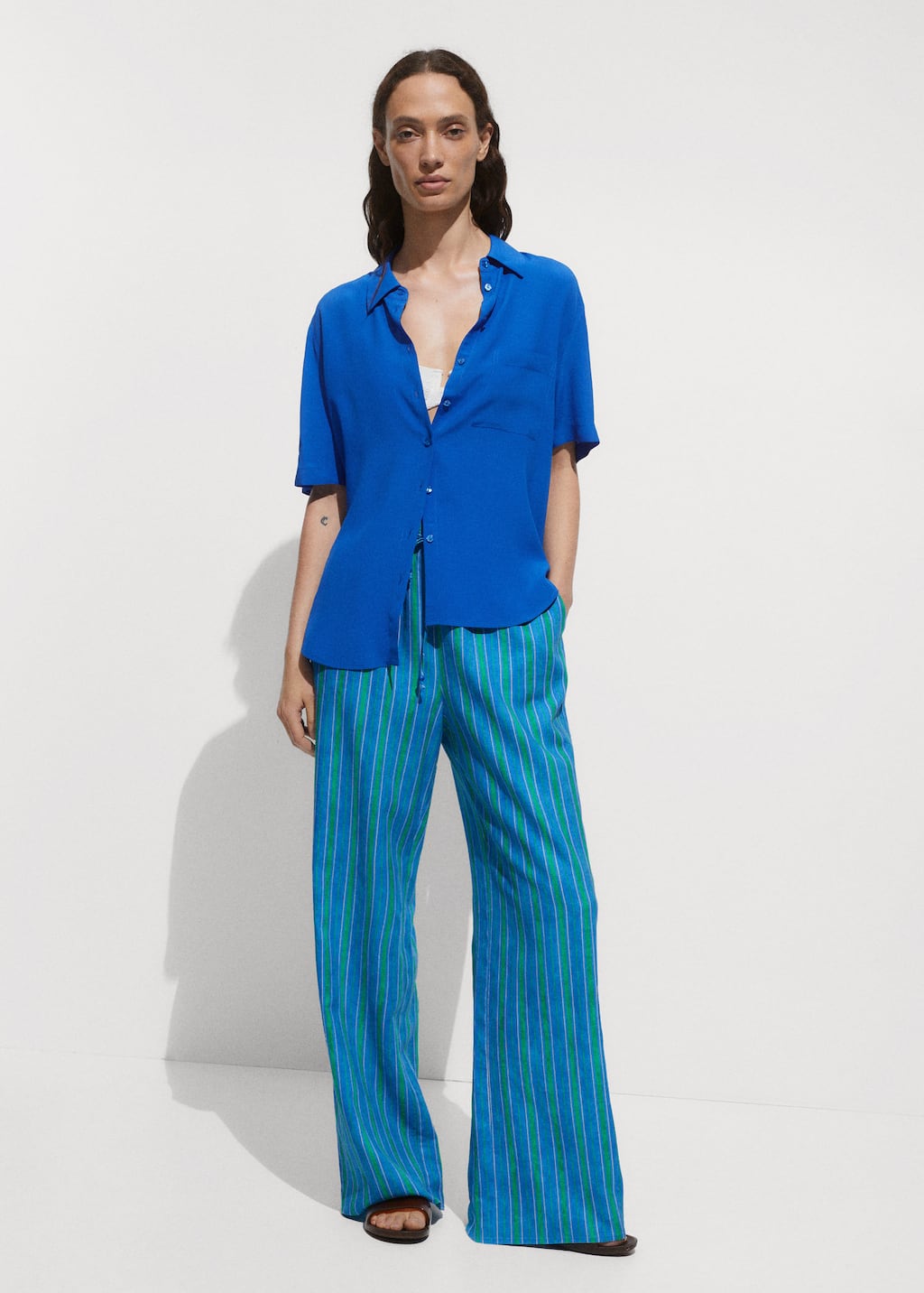 Mango Woven Short Sleeve Button-up Shirt In Blue