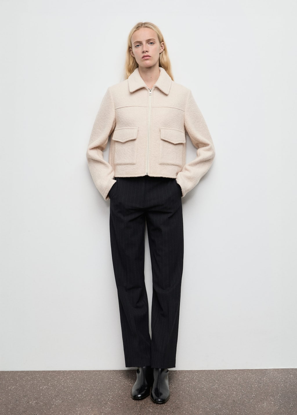 Mango Wool Jacket With Pockets Beige In White