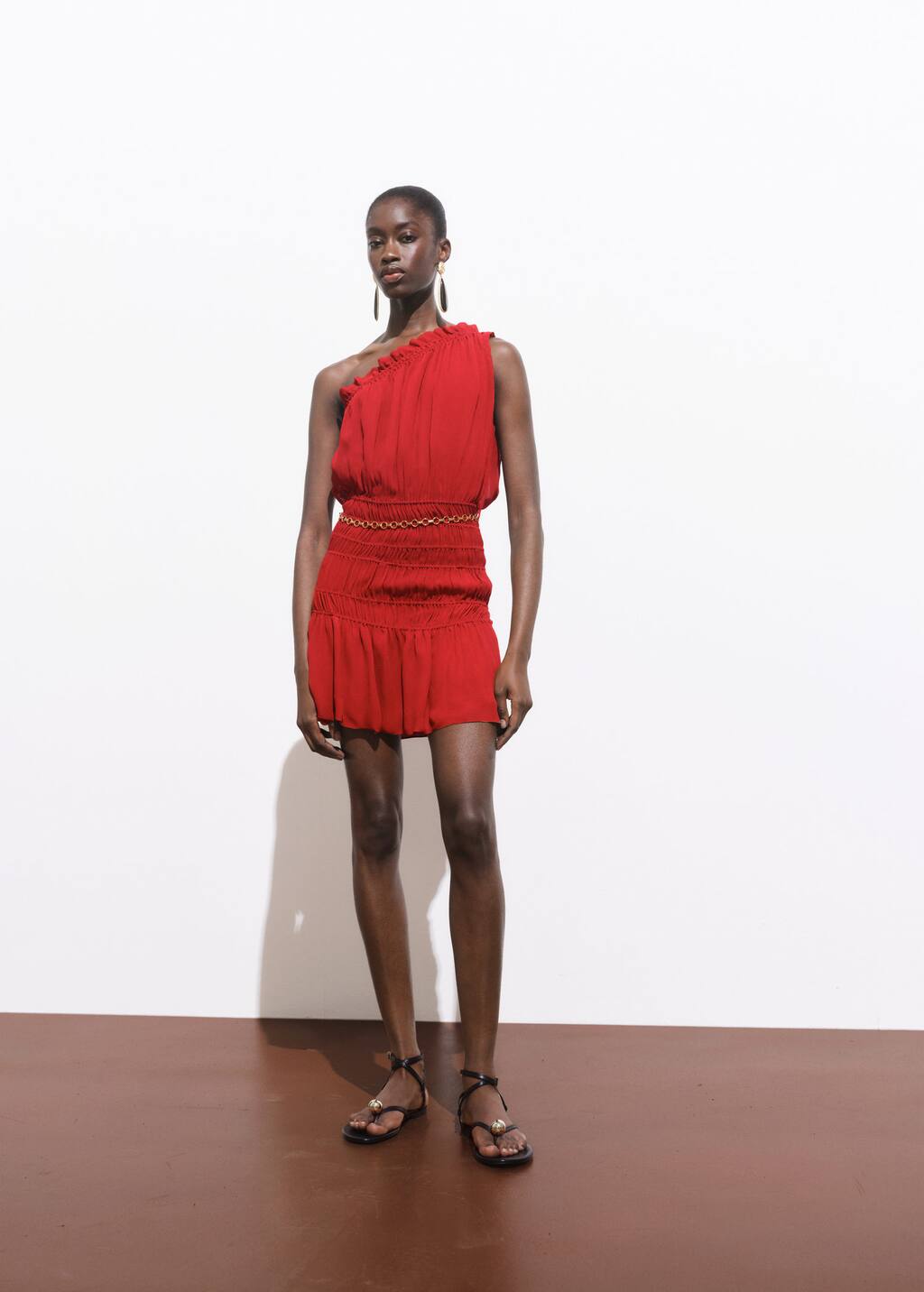 Mango Asymmetrical Gathered Dress With Belt Wine In Red | ModeSens