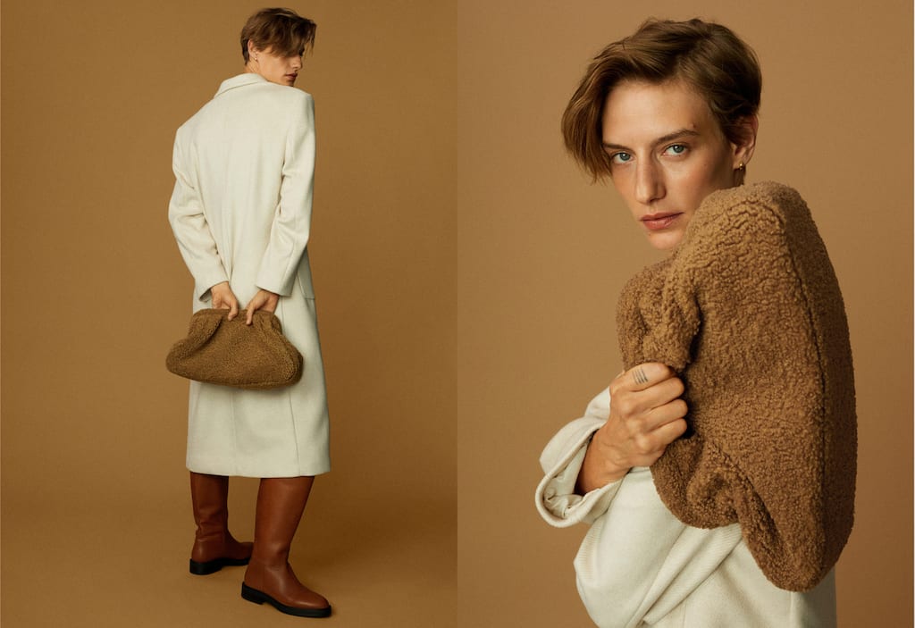 mango shearling clutch