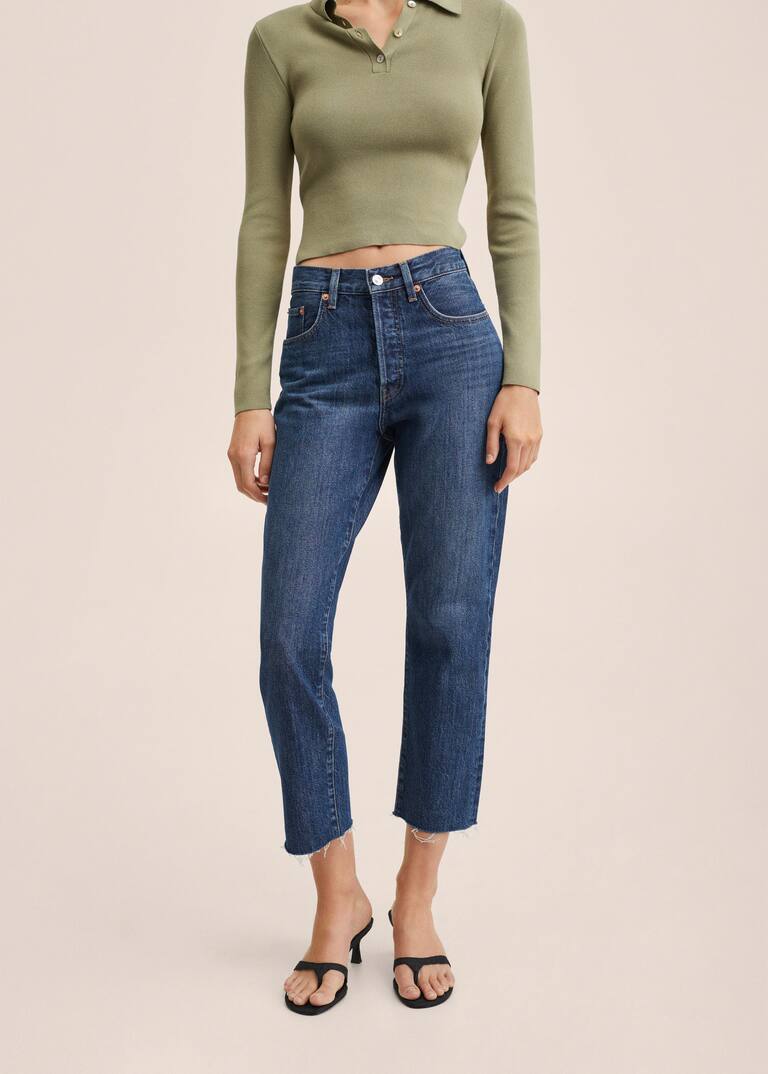Highwaist straight cropped jeans - Woman | MANGO OUTLET United Kingdom
