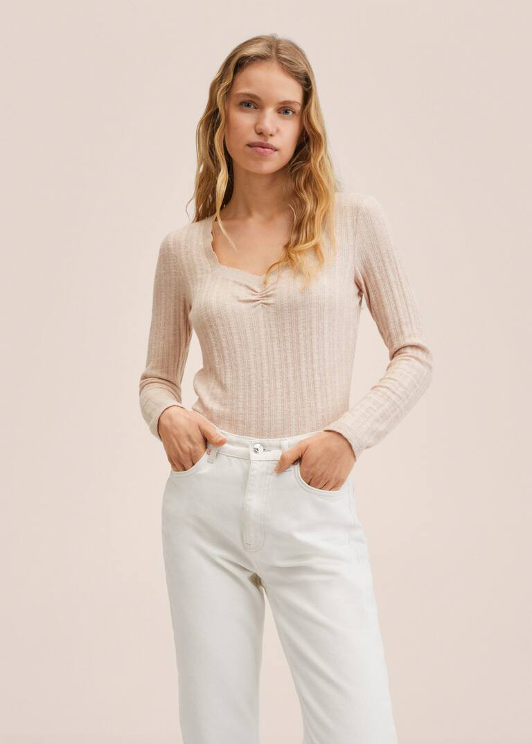 Ribbed knit tshirt Woman MANGO OUTLET Bulgaria