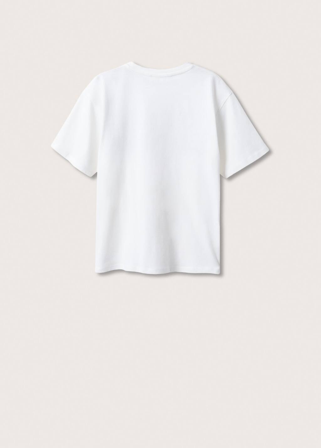 Mango Printed cotton-blend T-shirt. a white t-shirt is shown on a white background. Mango Printed cotton-blend T-shirt. a white t-shirt is shown on a white background.