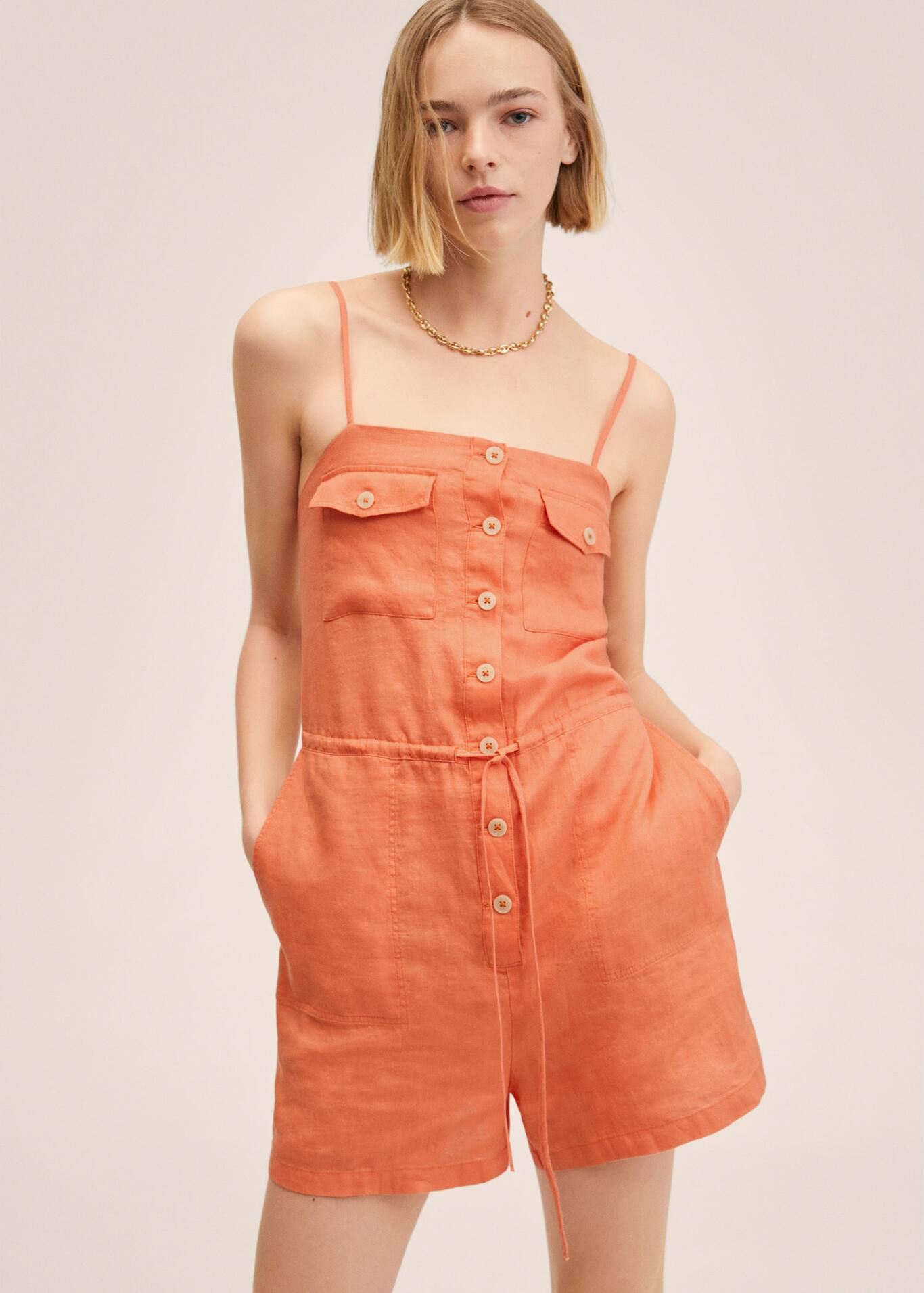 100 linen jumpsuit Women MANGO OUTLET USA