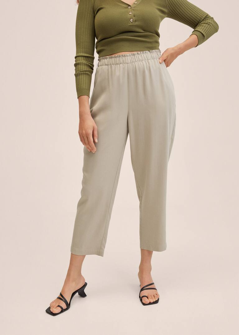 Elastic waist crop trousers Woman MANGO OUTLET United Kingdom