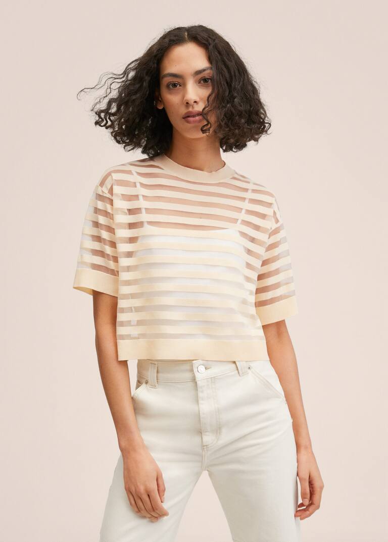 Sheer panels tshirt Women Mango USA