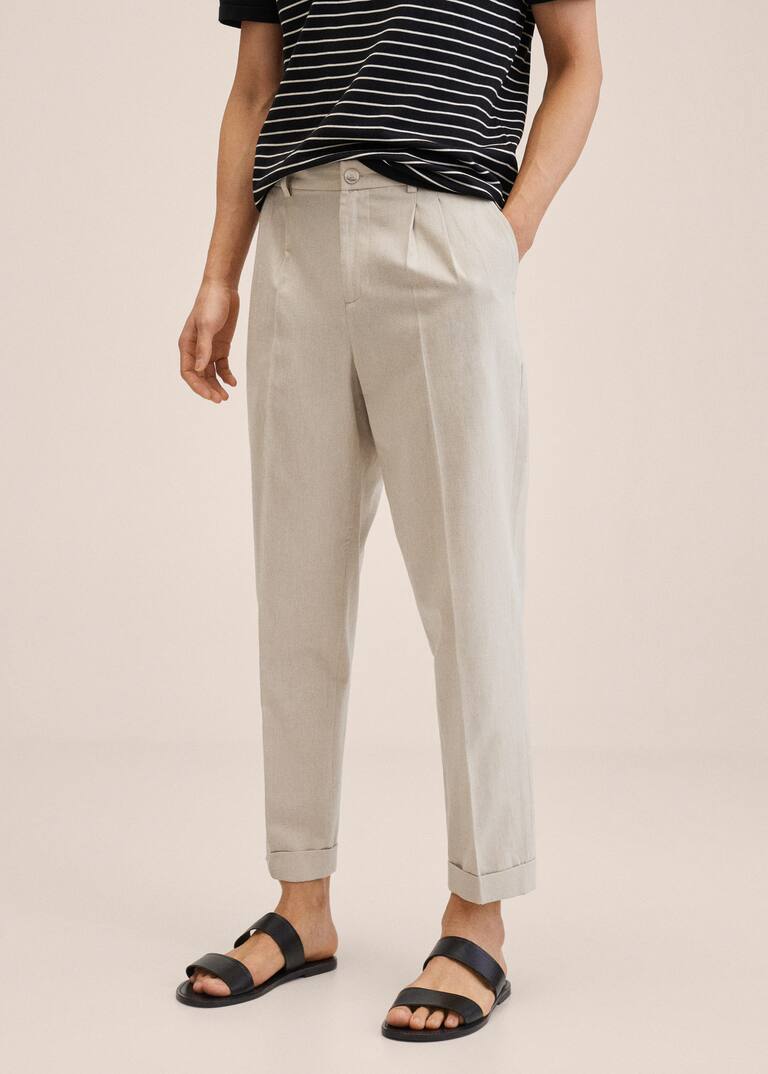 Pleated cotton linen trousers Man MANGO OUTLET United Kingdom
