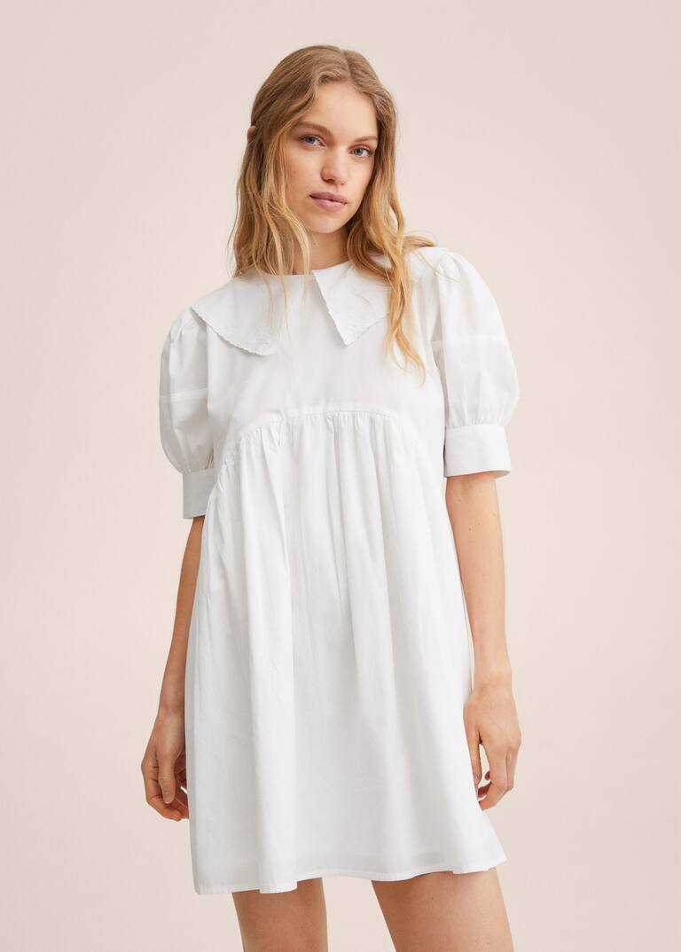 Cotton babydoll neck dress Women Mango USA
