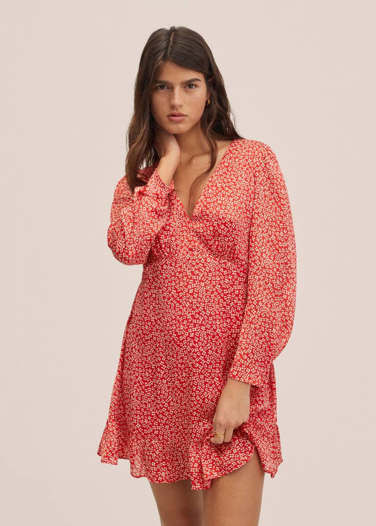 Printed dress with balloon sleeves Women MANGO OUTLET USA