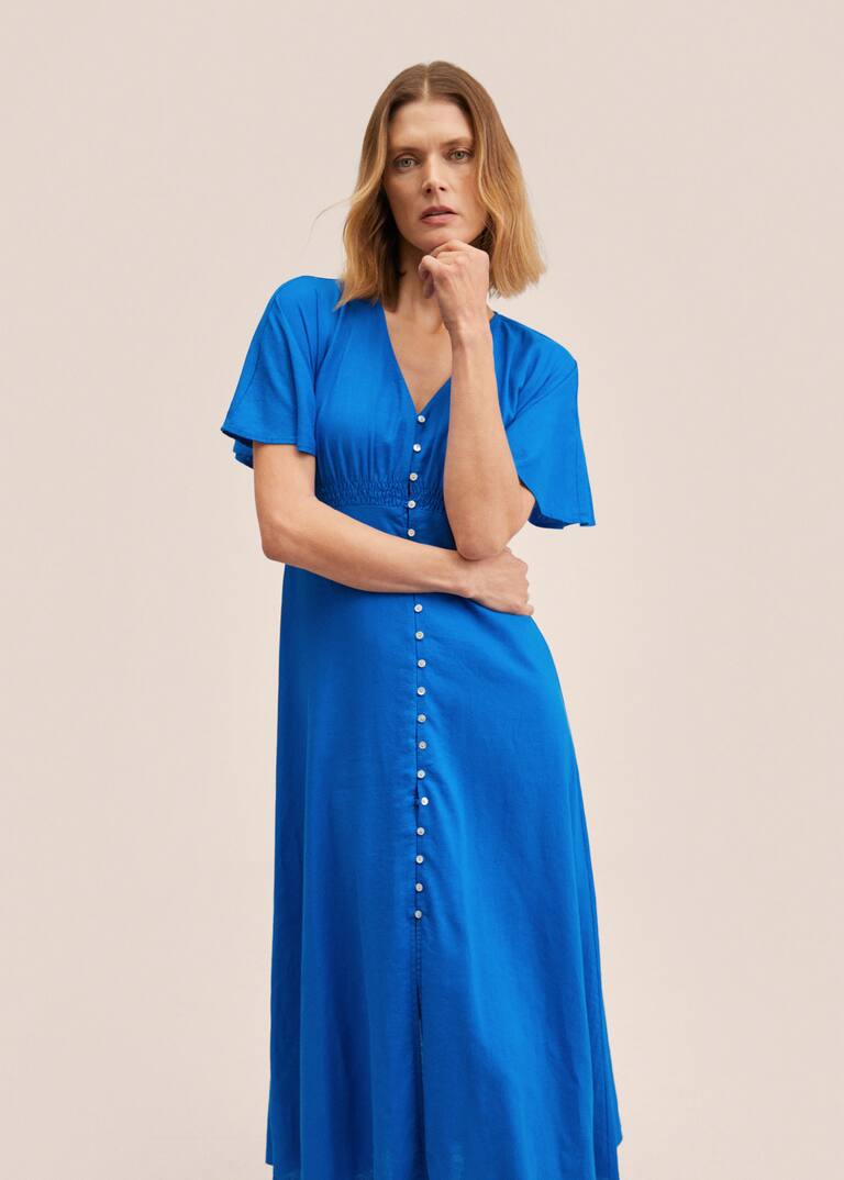 Buttoned linenblend dress Women MANGO OUTLET USA