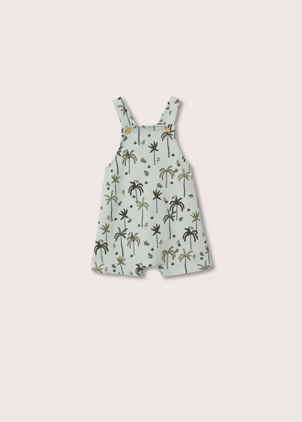 Mango Printed cotton dungarees. a white overalls that has palm trees on it. 