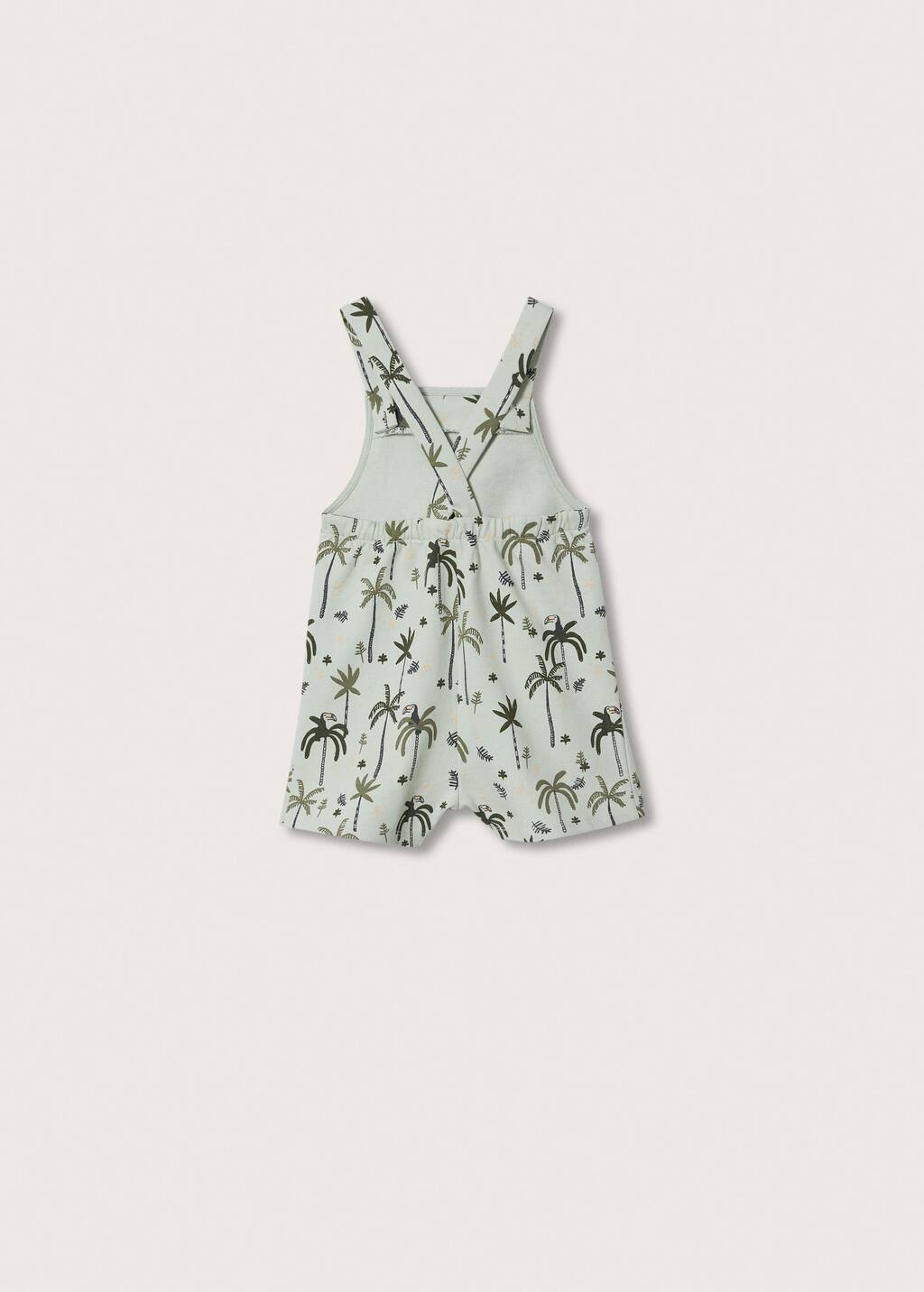 Mango Printed cotton dungarees. a white and green palm tree print overalls. 