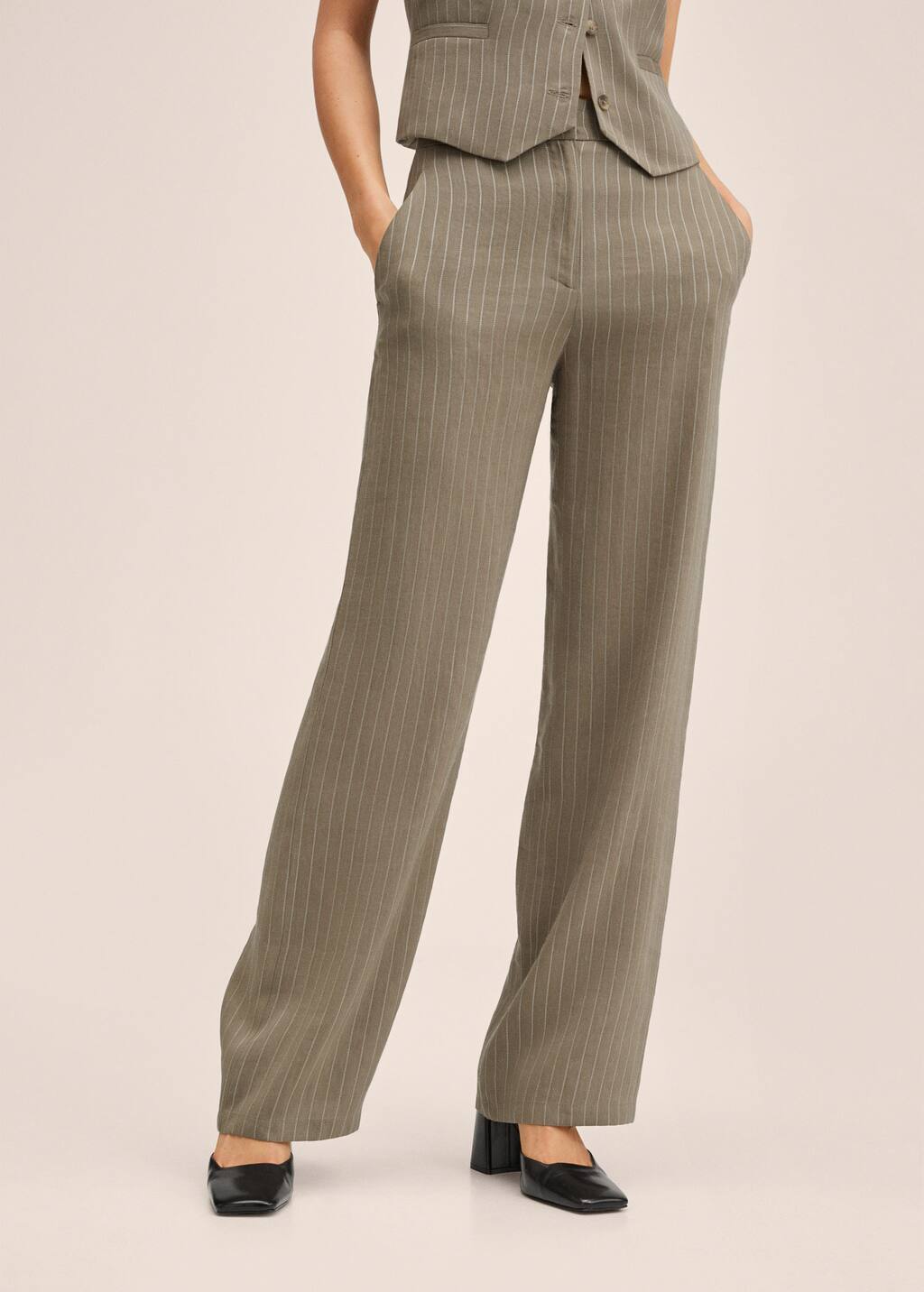 Gestreepte linnen broek - Dames | Mango Nederland