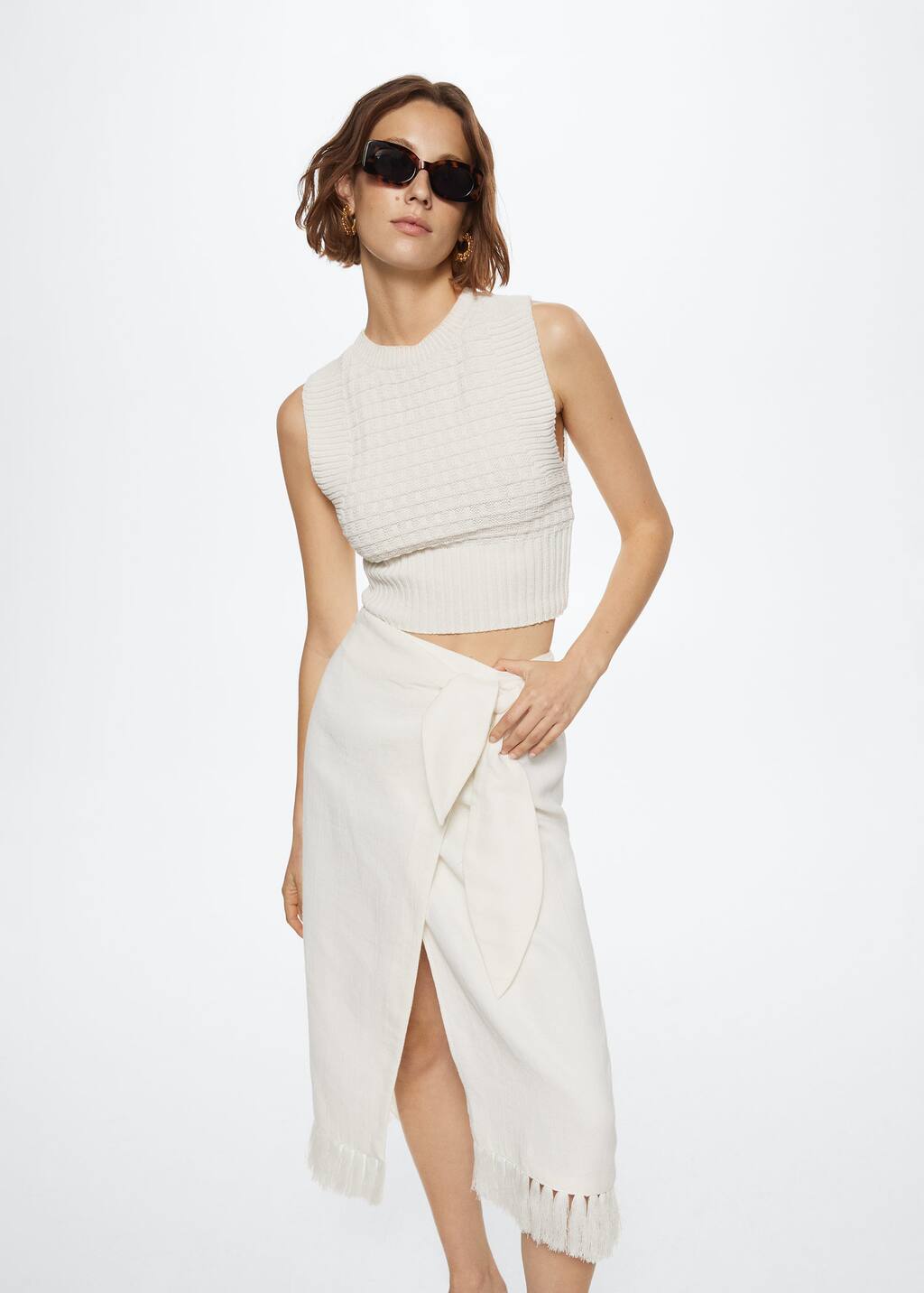 Mango Cottonblend wrap skirt 27089203 02