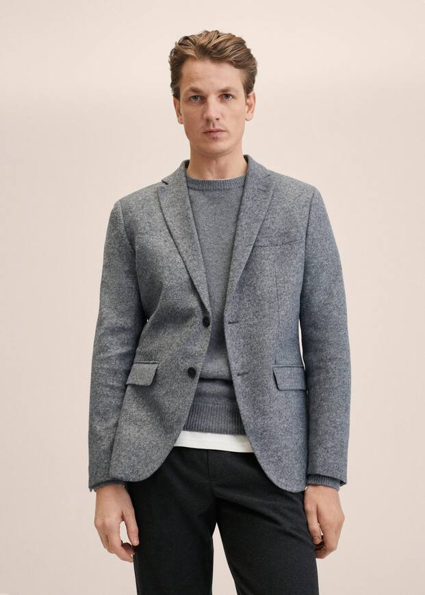 Vlněné sako slim-fit - Náhled ve středové rovině