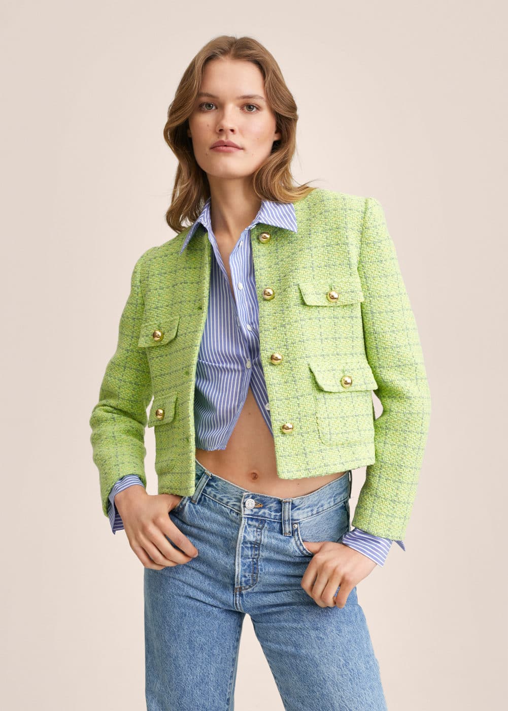 Pocket tweed jacket Woman MANGO OUTLET Greece